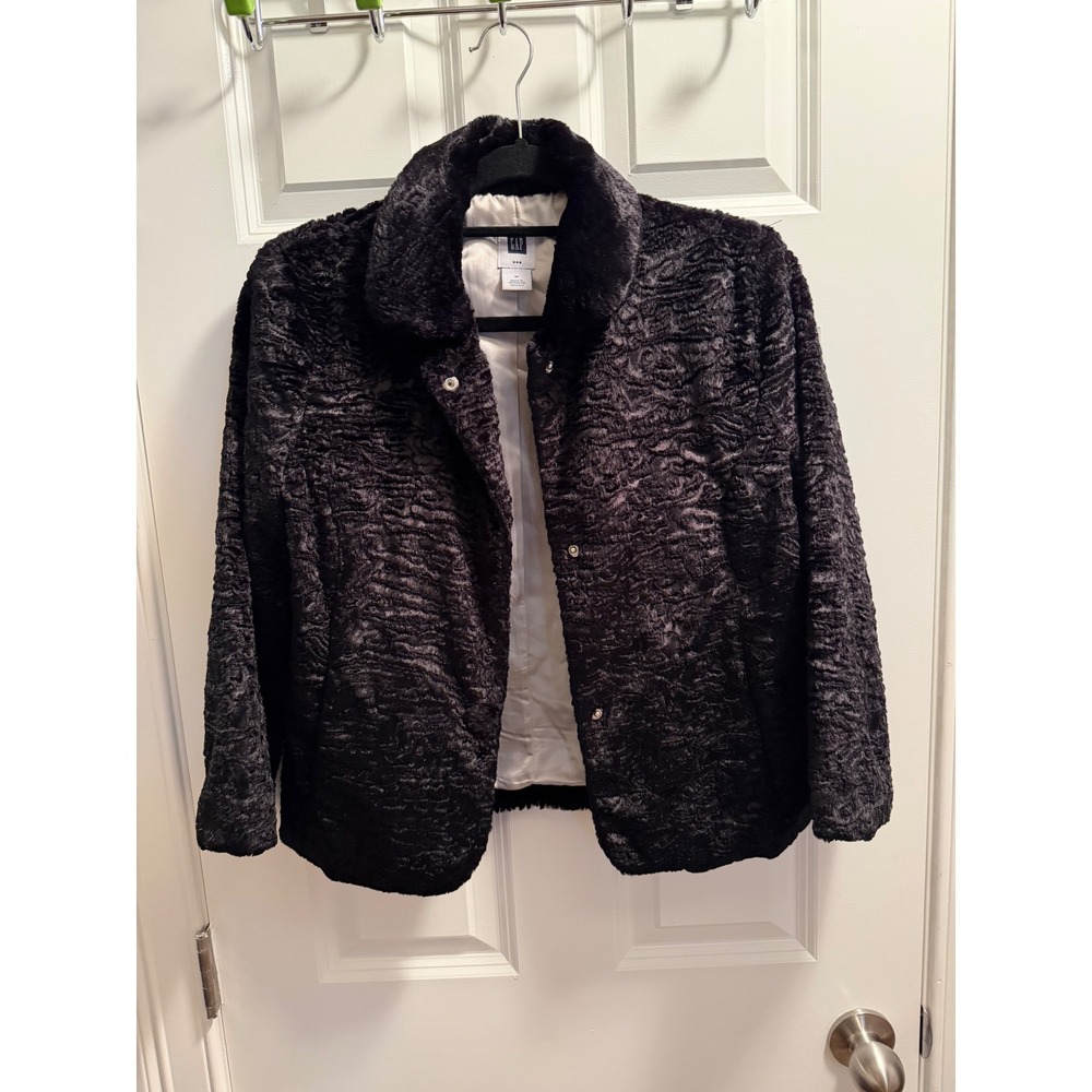Gap Black Faux Fur Winter Jacket Coat - Women's Size Medium Swirl Pattern